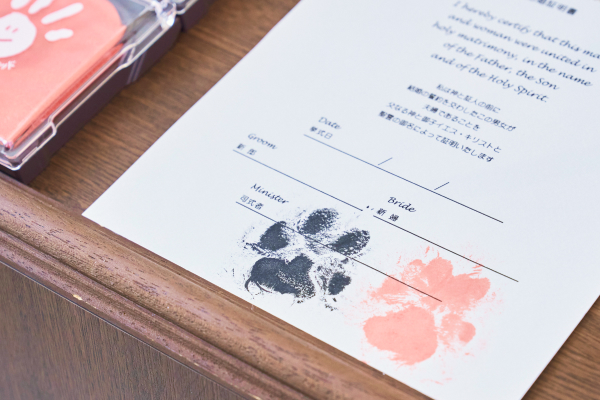 結婚証明書にワンちゃんの肉球スタンプ