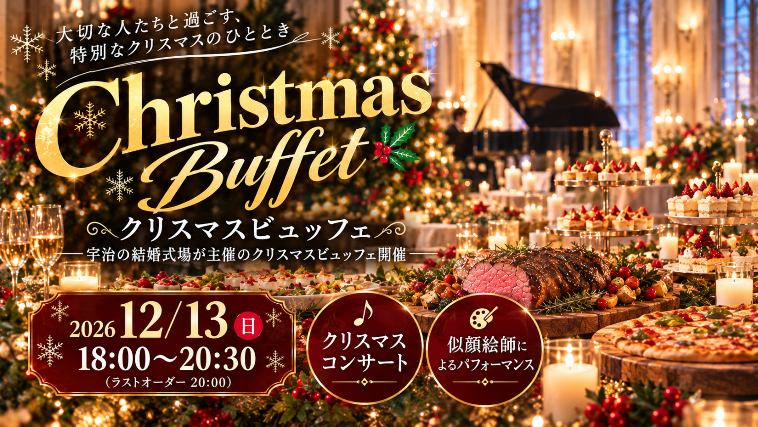 【宇治の結婚式場で素敵なクリスマスを】＼クリスマスビュッフェ開催決定／